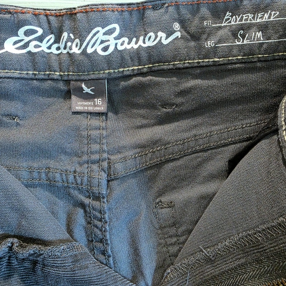 Eddie Bauer Corduroy Pants Boyfriend Slim Tapered Sz 16 Dark Gray Cotton Jeans - Picture 9 of 15